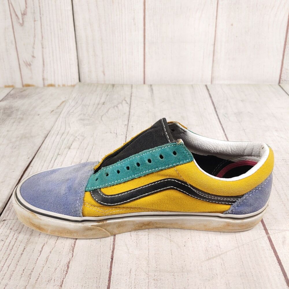 Vans Men 7 Women 8.5 - Classic Old Skool Shoes - Mix n Match Yellow Green Suede - Picture 10 of 14